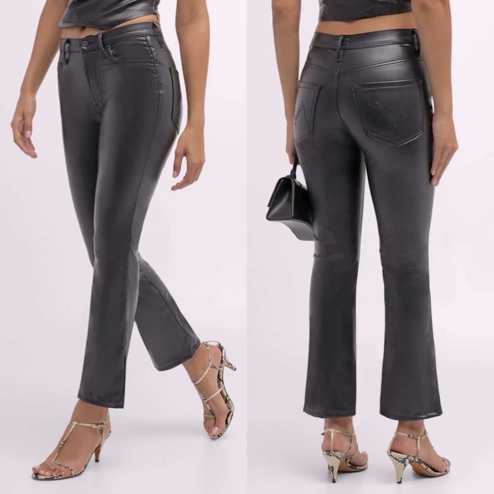 MOTHER The Insider Flood Faux Leather Jeans Black NEW